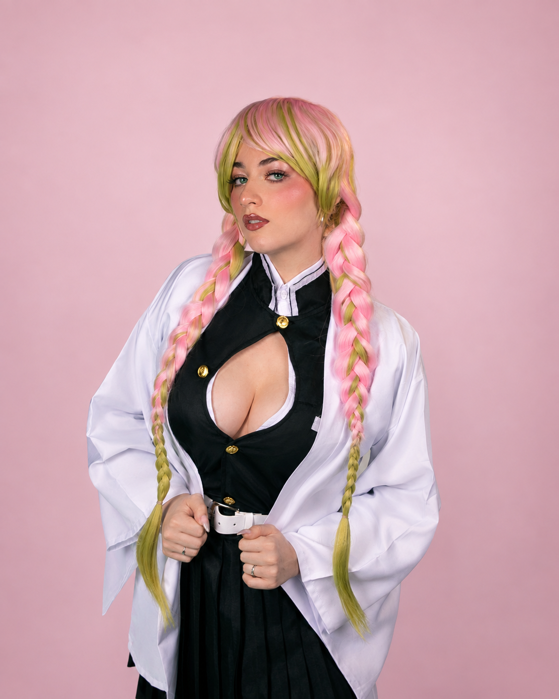 Peluca cosplay Mitsuri de Demon Slayer para disfraz de anime